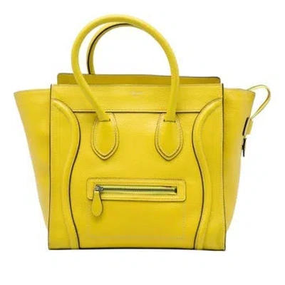 Pre-owned Celine Mini Calfskin Luggage Tote In Yellow