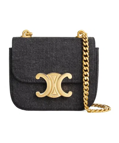 Celine Mini Chain Claude In Denim  Calfskin In Black