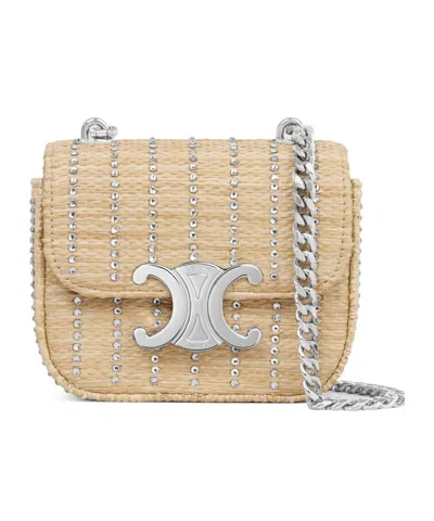 Celine Mini Chain Claude In Raffia Effect Textile With Strass In Natural Color