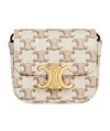 Celine Mini Claude In Textile With Triomphe Print And Calfskin In White