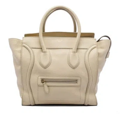 Pre-owned Celine Mini Drummed Calfskin Luggage Tote In White