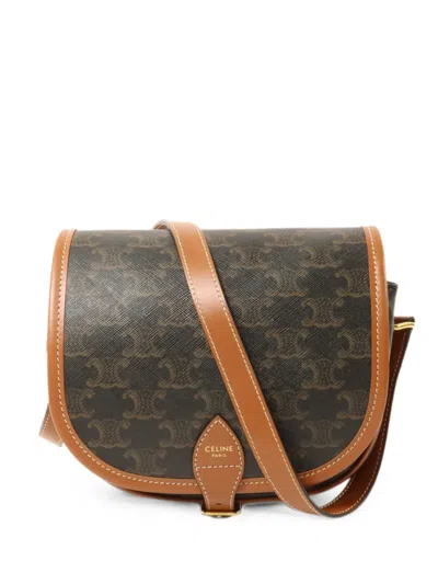 Pre-owned Celine Mini Folco Triomphe Messenger Bag In Brown