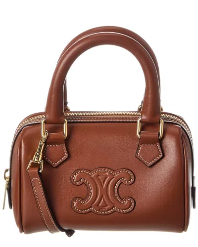 Celine Mini Leather Boston Bag In Brown