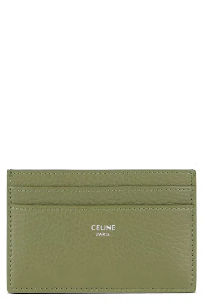 Celine Mini Leather Cardholder In Green