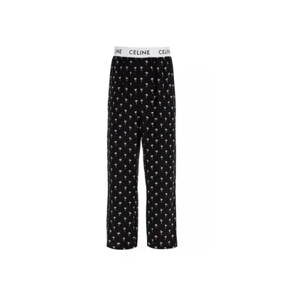 Celine Mini Palm Tree Pajama Pants In Black