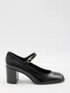 Celine Perforated Triomphe Logo Block Heel Pumps In Black