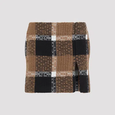 Celine Mini Plaid Wool Blend Skirt In Brown