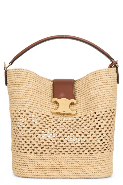 Celine Mini Raffia Bucket Handbag In Nude
