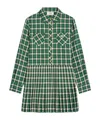 Celine Mini Shirt Dress In Check Wool Natté In Green