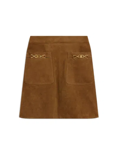 Celine Mini Skirt Signature In Suede In Brown