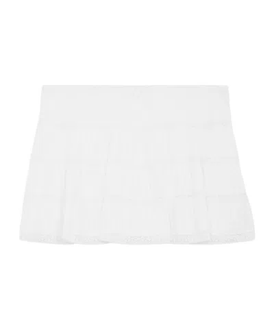 Celine Mini Skirt With Embroidered Trims In Batiste Cotton In White