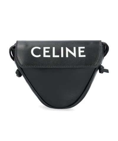 Celine Mini Smooth Cow Leather Triangular Handbag In Black