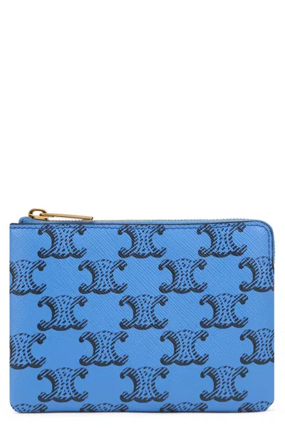 Celine Mini Triomphe Fabric Wallet In Blue