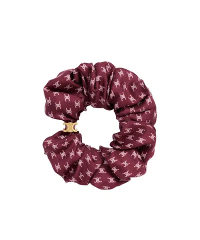Celine Mini Triomphe Scrunchy In Silk And Brass With Gold Finish In Brown
