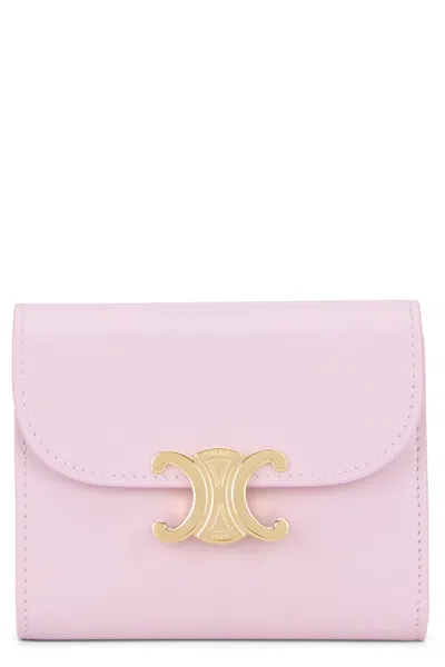 Celine Small Flap Wallet Triomphe In Shiny Calfskin In Pink