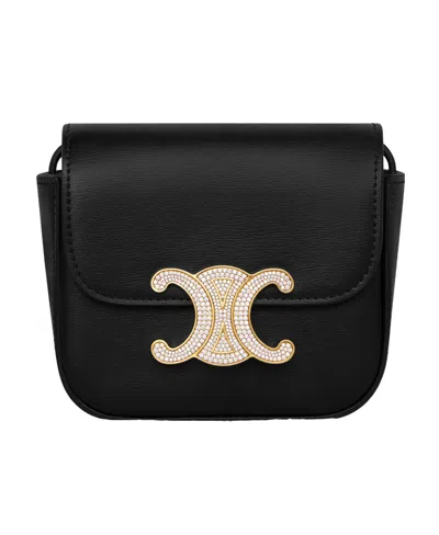 Celine Mini Triomphe With Strass Buckle Shoulder Bag In Black