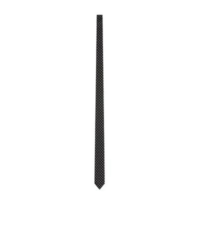 Celine Mini Triumph Silk Jacquard Thin Tie In Black/off-white