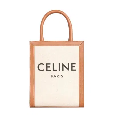 CELINE MINI VERTICAL CABAS CELINE IN TEXTILE WITH CELINE PRINT AND CALFSKIN
