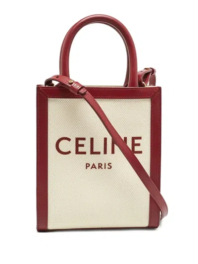 Pre-owned Celine Mini Vestical Cabas Canvas Tote Bag In White