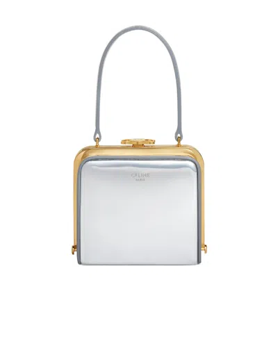 Celine Mirror Fabric Triomphe Handbag In White