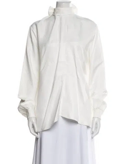 Pre-owned Celine Mock Neck Long Sleeve Blouse In White