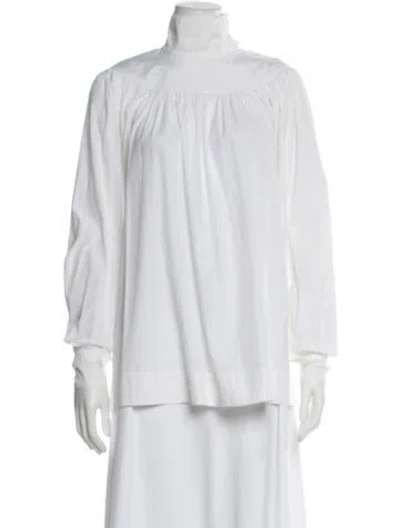 Pre-owned Celine Mock Neck Long Sleeve Blouse In White