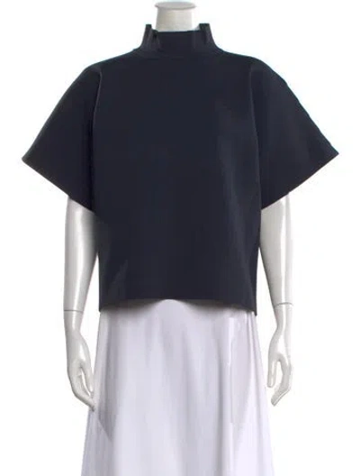 Pre-owned Celine Mock Neck Short Sleeve Top In Blue