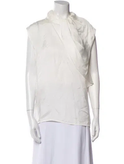 Pre-owned Celine Mock Neck Sleeveless Blouse In White