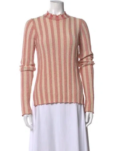 Pre-owned Celine Mock Neck Striped Sweater In Neutrals/red