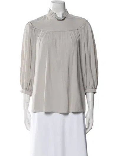Pre-owned Celine Mock Neck Three-quarter Sleeve Blouse In Gray