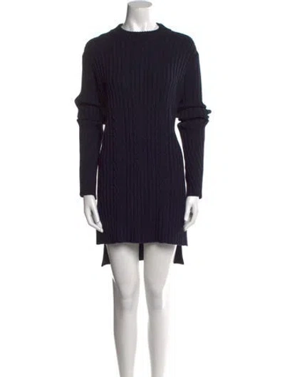 Pre-owned Celine Mock Neck Tunic Wool Sweater In Blue