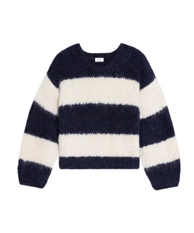 Celine Mohair And Wool Striped Round-neck Sweater In Black