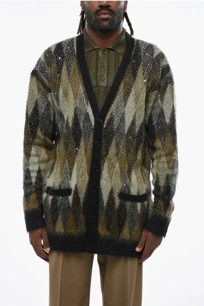 CELINE MOHAIR BLEND CARDIGAN EMBELLISHED WITH RHINESTONES