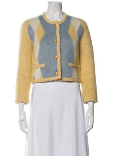 Pre-owned Celine Mohair Colorblock Pattern Sweater In Yellow