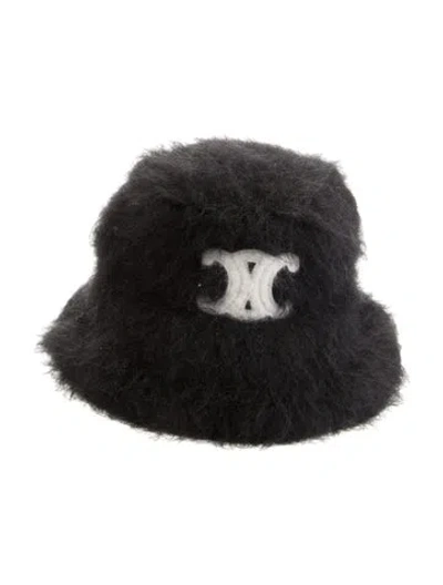 Pre-owned Celine Mohair Triomphe Bucket Hat In Black