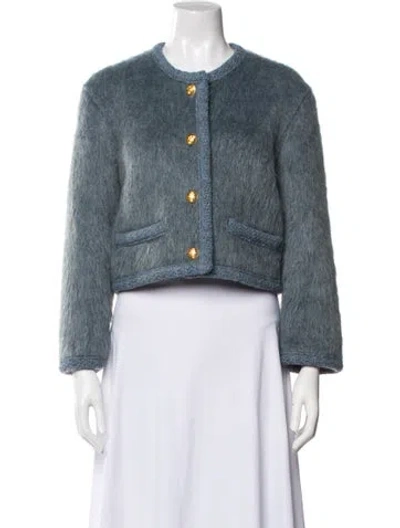 Pre-owned Celine Mohair Tweed Pattern Evening Jacket In Blue