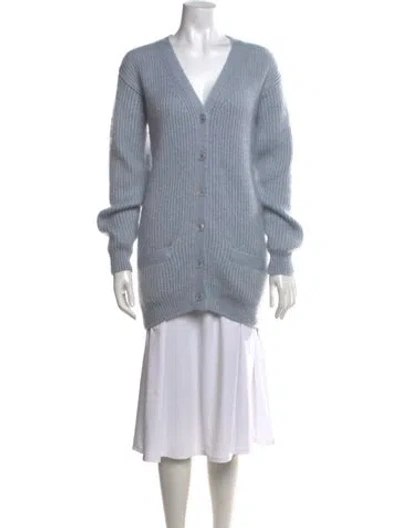 Pre-owned Celine Mohair V-neck Sweater In Blue