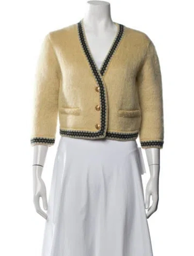Pre-owned Celine Mohair V-neck Sweater In Yellow