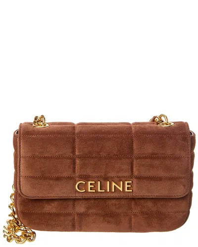 Celine Logo Monochrome Matelasse Shoulder Bag In Brown