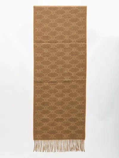 Celine Monogram Cashmere Scarf 35x190cm In Tan