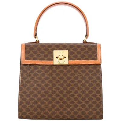 Pre-owned Celine Monogram Cognac Evening Top Handle Satchel Kelly Style Flap Bag In Brown