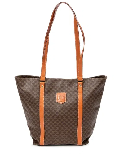 Pre-owned Celine Monogram-pattern Logo-patch Tote Bag In Brown