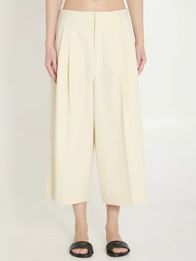 Celine Montauk Cropped Trousers In Diagonal Wool In Neutral