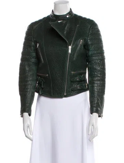 Pre-owned Celine Moto Biker Lamb Leather Biker Jacket In Green