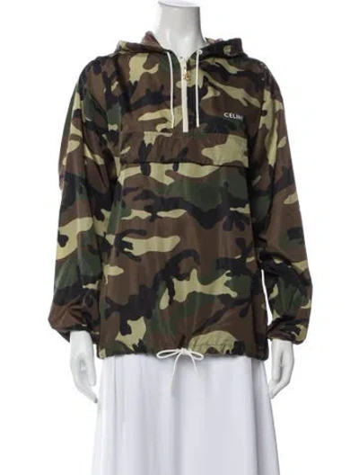 Pre-owned Celine Mountain Hoodie Camouflage Print Utility Jacket In Green