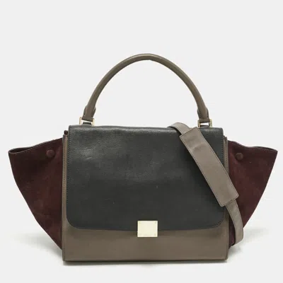 Pre-owned Celine Multicolor Leather And Suede Medium Trapeze Top Handle Bag