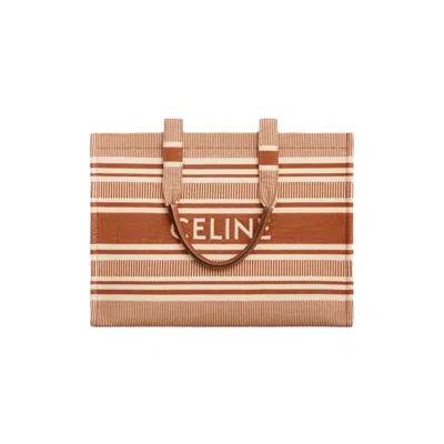 Celine Multicolor Striped Textile Basket Handbag For Women In Brown