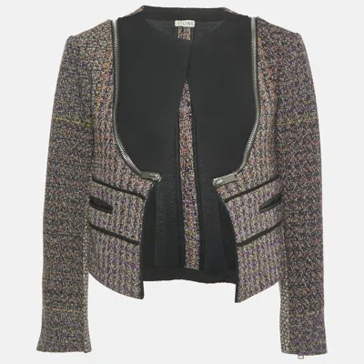 Pre-owned Celine Multicolor Tweed Zip Detail Open Front Jacket M