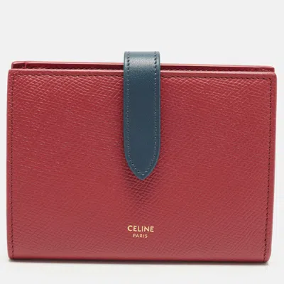 Pre-owned Celine Multifunction Medium Burgundy/blue Leather Strap Wallet