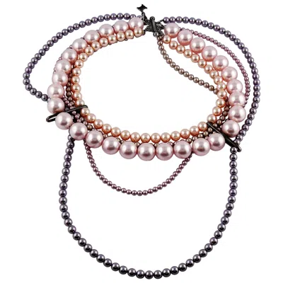 Pre-owned Celine Multistrand Pearl Necklace In Gray